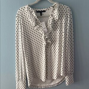 White House Black Market Black and White Polka Dot Blouse